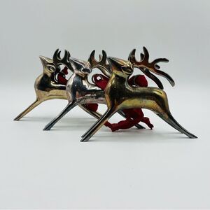 Set of 3 Silver Plate Reindeer Christmas Ornamenrs